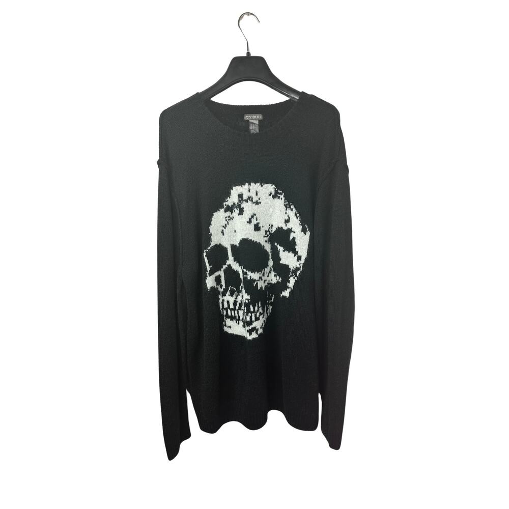 H&M DIVIDED XL Black Acrylic Skull Sweater with Intarsia Motif